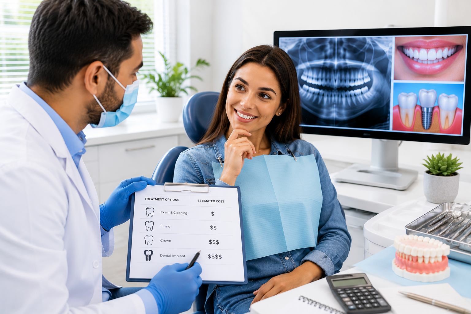 Dentist explaining affordable dental treatment options and treatment planning.